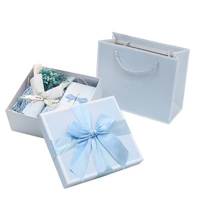 Paperboard Blue Pink Rectangle Gift Boxes With Lids Silk