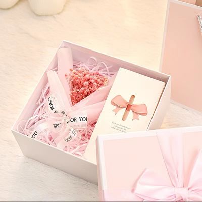 Paperboard Blue Pink Rectangle Gift Boxes With Lids Silk
