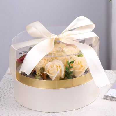Cylindrical Bouquet Innovative Biodegradable Packaging Gift Clear PVC With Ribbon