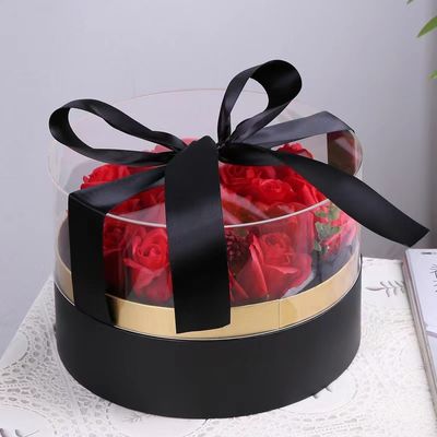 Black Flowers Bouquet Packaging Round Gift Clear PVC Cylindrical Flower Box