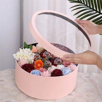 Bronzing PVC Cylindrical Flower Box Round Clear Bouquet Packaging Gift For Flowers