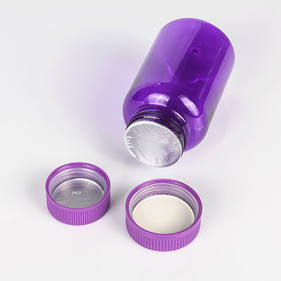 Highly Customized 4oz PET Capsule Bottle of Orange Black Plastic Nutrition Supplement with Purple Tamper Proof Packaging