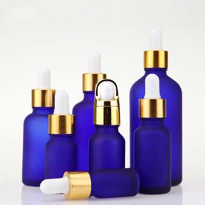 Frosted Blue Glass Cosmetic Face Serum Bottles Custom Empty Luxury Hair Essential Oil Dropper Bottle with Box Sample Free