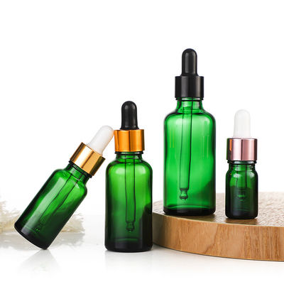 Sealing Type Dropper Green Frosted Glass Cosmetic Bottle 10ml 15ml 30ml 50ml for Face Serum and Face Oil Container Packaging