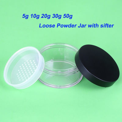 Private Label Clear Matte Cosmetic Loose Powder Sifter Jar with Black Frosted Screw Cap 3g 5g 10g 20g 30g 50g ABS PS