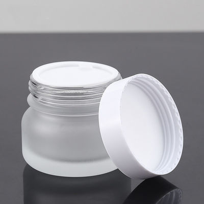 Stock Luxury Skin Care Glass Jar 50g Empty Frosted Cosmetic Packaging with Black Lid and Glass Bottle Plastic Cap White Disc