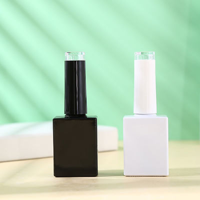 Glass Collar Senior PAK OEM Customized Unique 15ml Square Luxury Black Uv Gel Nail Polish Bottle with Clear Top Cap