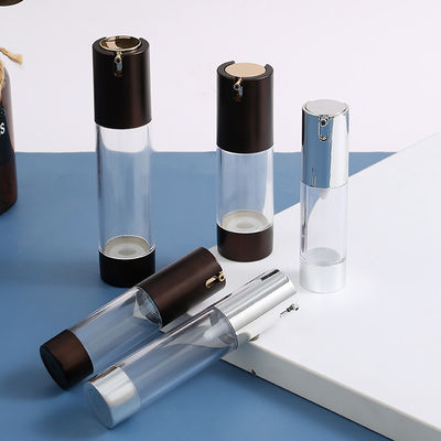 15ml 30ml 50ml Plastic Black Lotion Luxury Serum Matte Silver Pump Round Airless Pump Bottle for Essential Oil AS Plastic Type