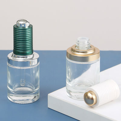 30-50ml Round Clear Dropper Glass Skin Care Oil Bottle with White Push Dropper Assembled Dropper