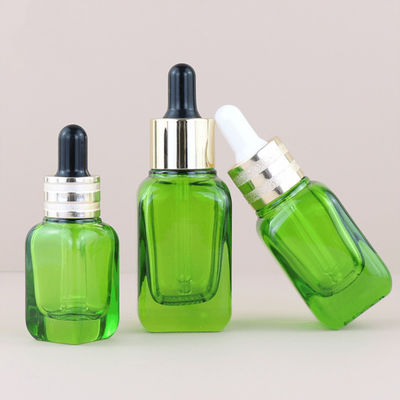 15ml 30ml 50ml Unique Green Square Glass Bottle Cosmetic Oil Glass Dropper Bottles Sealing Type Dropper Industrial Cosmetic