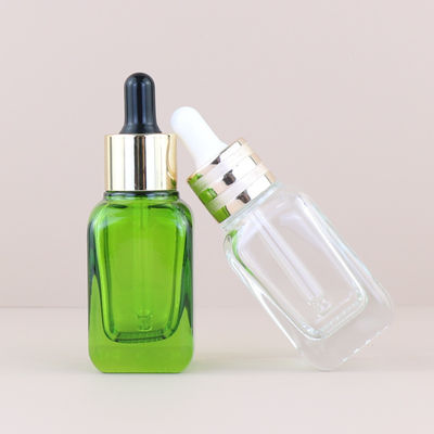 15ml 30ml 50ml Unique Green Square Glass Bottle Cosmetic Oil Glass Dropper Bottles Sealing Type Dropper Industrial Cosmetic