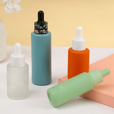 1oz Cylinder Flat Shoulder Frosted Dropper Essential Oil Bottle for Other Cosmetic within Glass Material