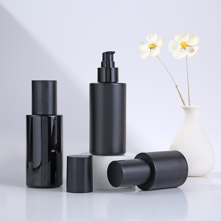 Facial Cleanser Glass Collar Material 30ml 50ml 100ml Perfume Bottle Black Frosted Cosmetic Makeup Packaging Vendors