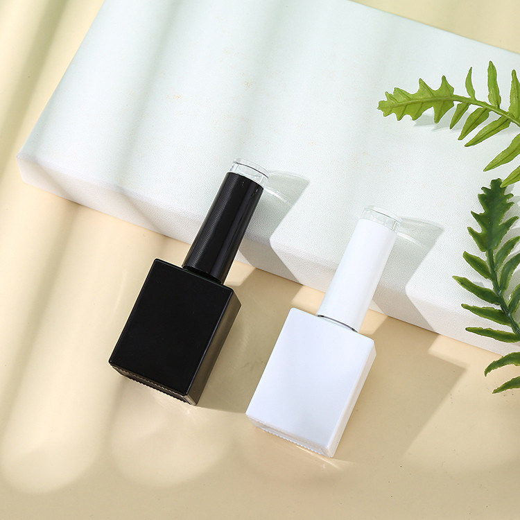 Glass Collar Senior PAK OEM Customized Unique 15ml Square Luxury Black Uv Gel Nail Polish Bottle with Clear Top Cap